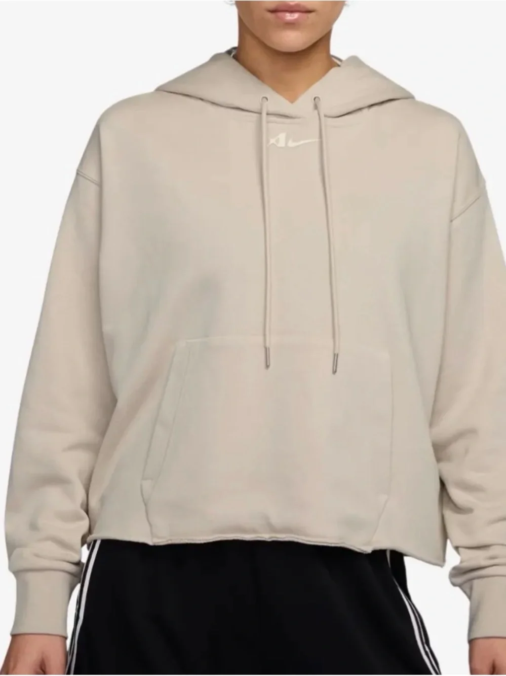 Nike Oversized Cropped Pullover Hoodie in Light Beige